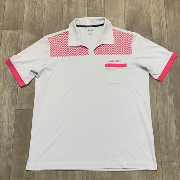 Mens Adidas Golf V-Neck Polo‎ Checkered Pocket Performance Active Shirt - Picture 1 of 6
